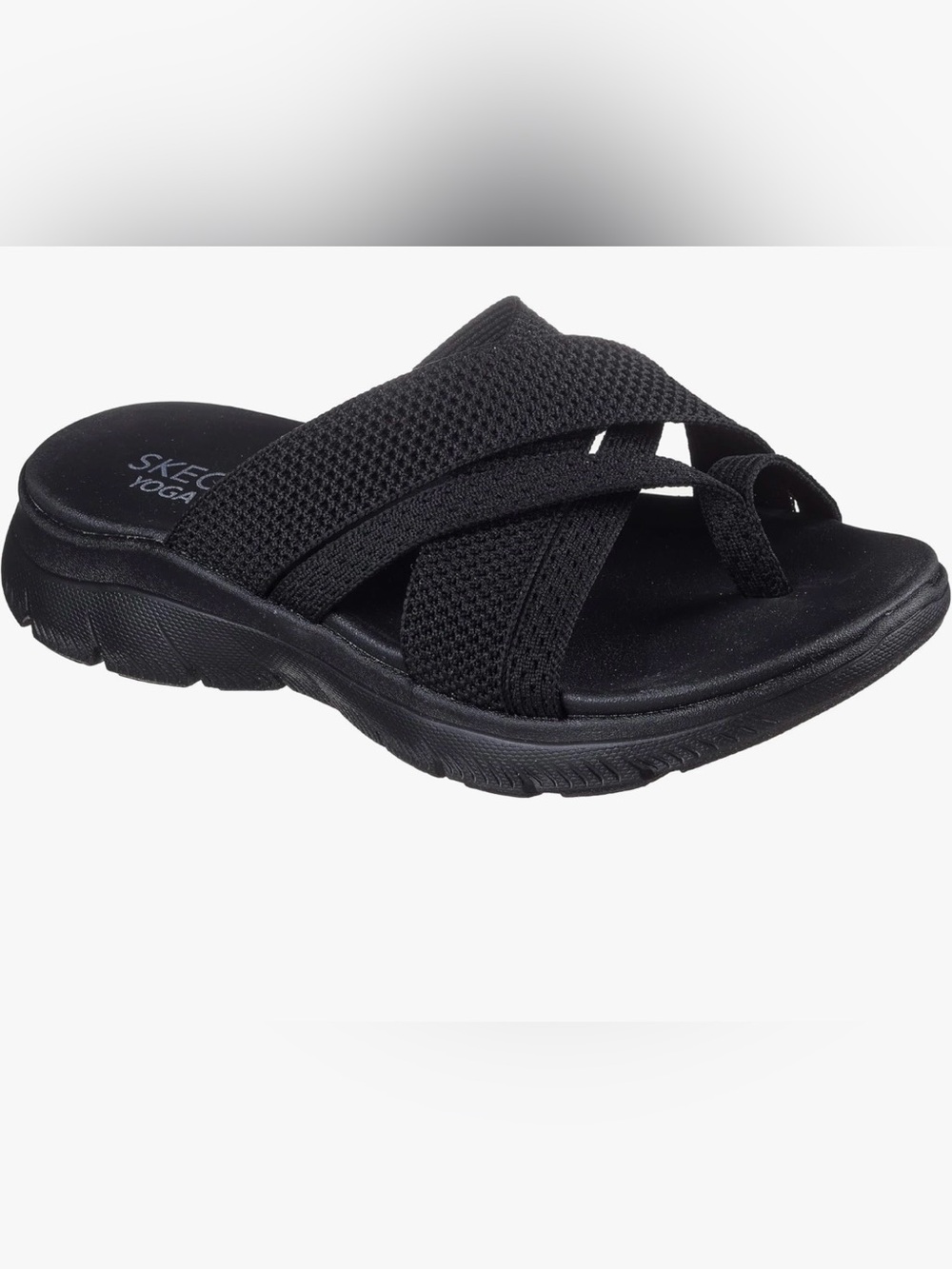 Skechers Women’s  Yoga Foam Black Mesh Crossover Toe-Loop Slide